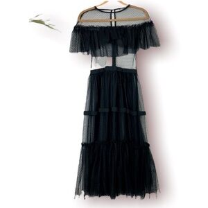 Gianni Bini Black Mesh Ruffle Midi Dress Small